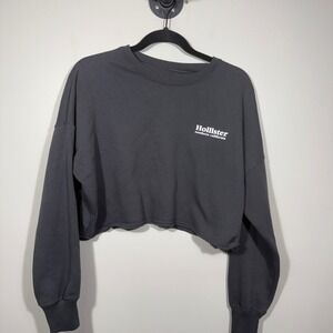 Hollister California Cropped Crewneck Sweatshirt Charcoal‎ Gray XS